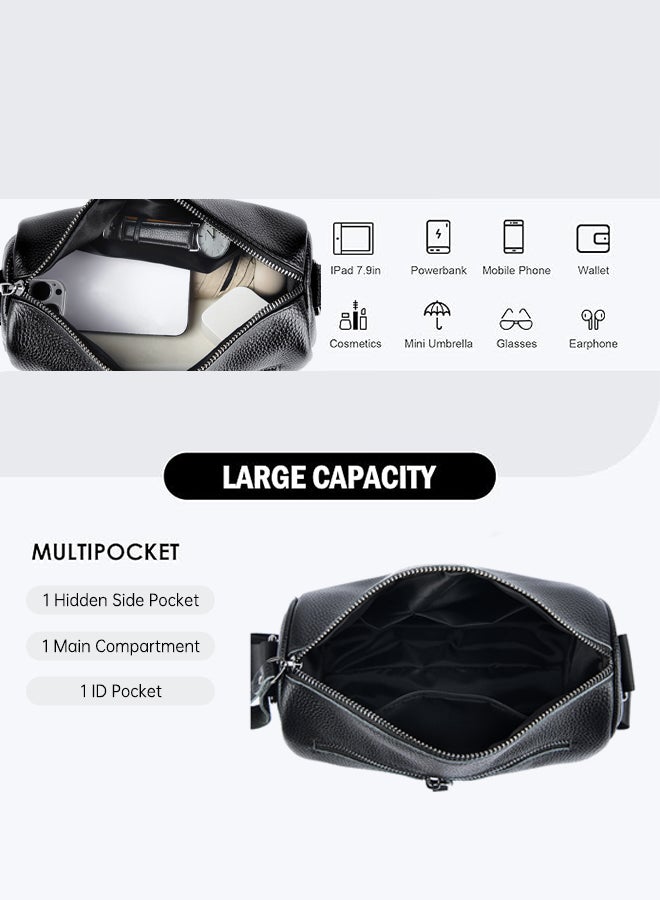 شبيلي للرجال حقيبة كتف وكروس ساتشل من جلد بقري أصلي بسعة كبيرة وتصميم متعدد الجيوب مع حزام قابل للتعديل؛ مثالية للاستخدام اليومي والكاجوال والحفلات والسفر والعمل والتنقل وللشباب وطلاب الجامعة ‎(أسود)‎ - Image 3