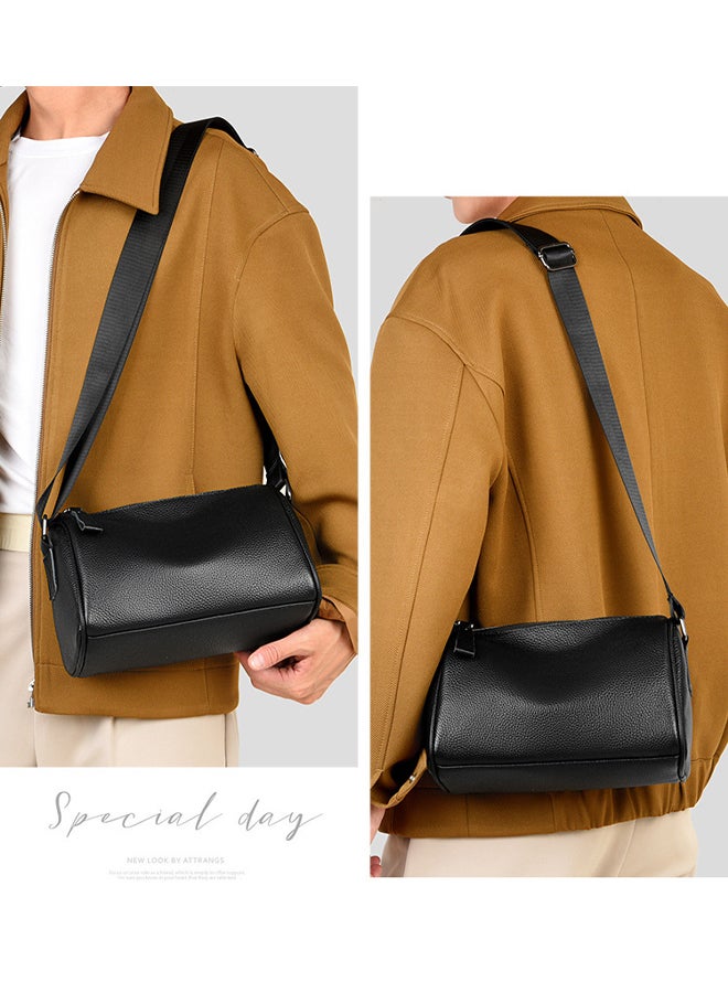 شبيلي للرجال حقيبة كتف وكروس ساتشل من جلد بقري أصلي بسعة كبيرة وتصميم متعدد الجيوب مع حزام قابل للتعديل؛ مثالية للاستخدام اليومي والكاجوال والحفلات والسفر والعمل والتنقل وللشباب وطلاب الجامعة ‎(أسود)‎ - Image 2