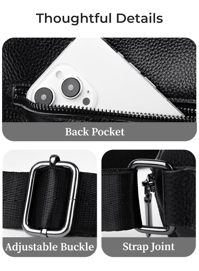 شبيلي للرجال حقيبة كتف وكروس ساتشل من جلد بقري أصلي بسعة كبيرة وتصميم متعدد الجيوب مع حزام قابل للتعديل؛ مثالية للاستخدام اليومي والكاجوال والحفلات والسفر والعمل والتنقل وللشباب وطلاب الجامعة ‎(أسود)‎ - Image 4