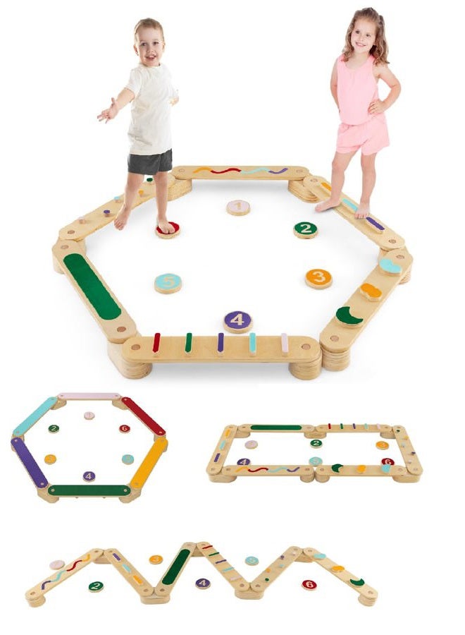 INFANS Wooden Balance Beam Stepping Stones for Kids, Double-Sided Montessori 12 Piece Obstacle Felt Course Gymnastics Toy Furniture for Toddler Indoor Outdoor, Build Coordination Gross Motor Skills - Image 1