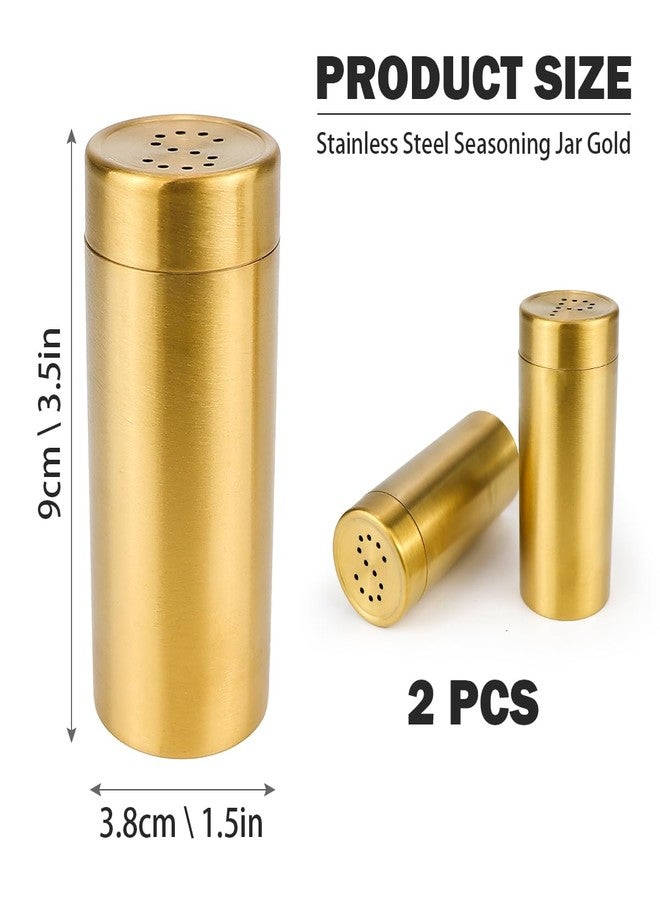 DOERDO DD DOERDO Salt and Pepper Shaker 2 Pcs Stainless Steel Spice Jars Seasoning Dispenser for Salt Sugar Spice Pepper, Gold, 3.5 Inch - Image 2