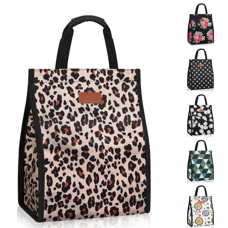 Lunch Bags for Women Insulated Reusable Lunch Tote with Internal Pocket Lunch Tote bag for Work Leopard