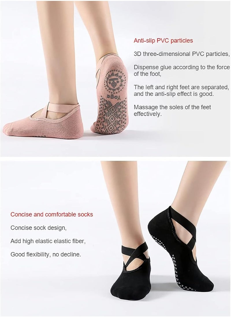 ULHYC - 4 Pairs Girls Yoga Socks Strap Non-slip Yoga Socks for Women,Unisex Yoga Special Slipper Socks Ballet Dance Socks Anti-Skid Socks Multi - Image 1