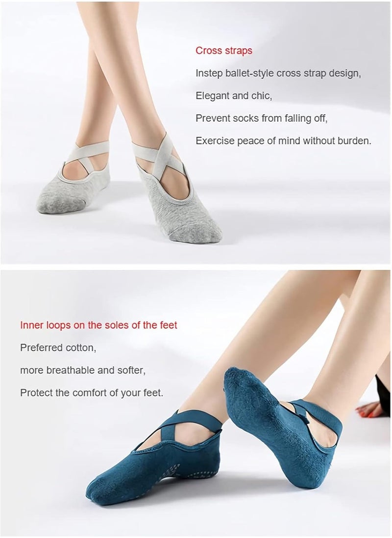 ULHYC - 4 Pairs Girls Yoga Socks Strap Non-slip Yoga Socks for Women,Unisex Yoga Special Slipper Socks Ballet Dance Socks Anti-Skid Socks Multi - Image 1