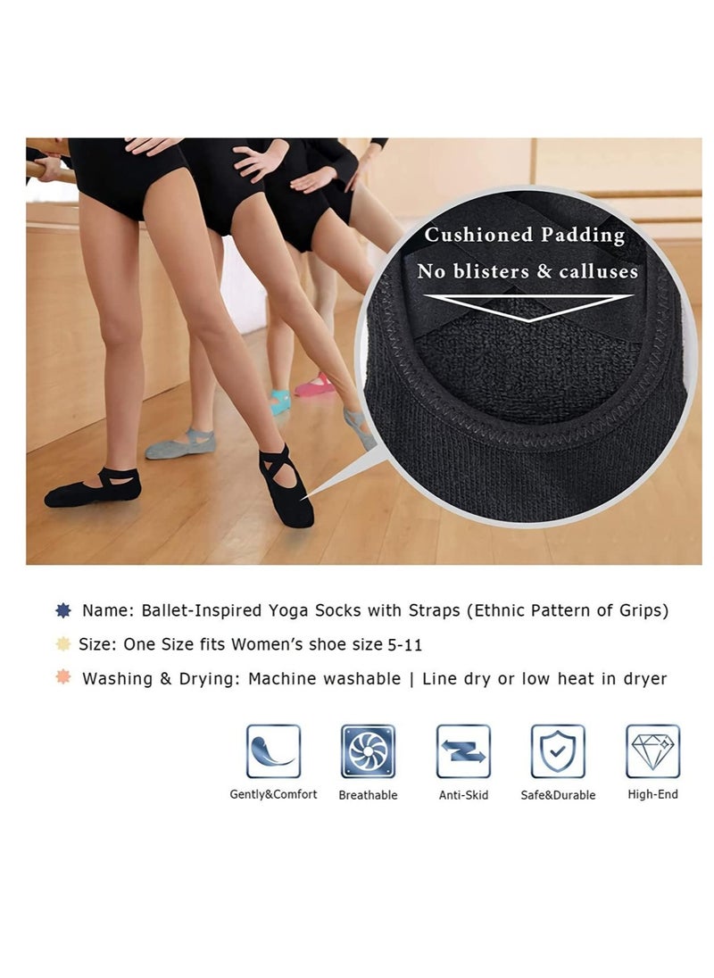 ULHYC - 4 Pairs Girls Yoga Socks Strap Non-slip Yoga Socks for Women,Unisex Yoga Special Slipper Socks Ballet Dance Socks Anti-Skid Socks Multi - Image 1
