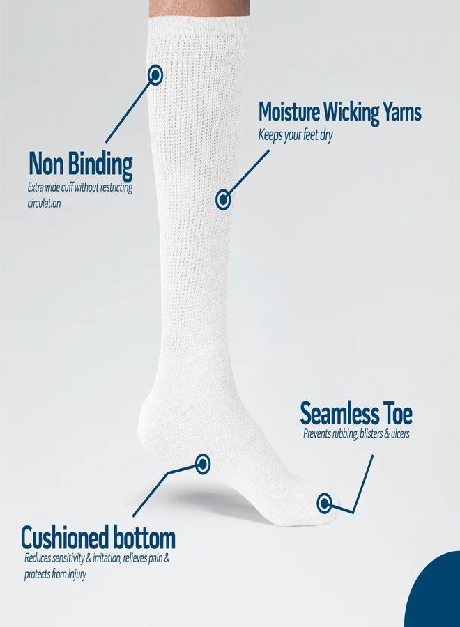 Diamond Star 6 Pairs Diabetic Knee High Socks for Men – Over the Calf Cotton Socks, Non-Binding Comfortable Fit – Men’s Shoe Size 9–12 (6 Pairs White) - Image 4
