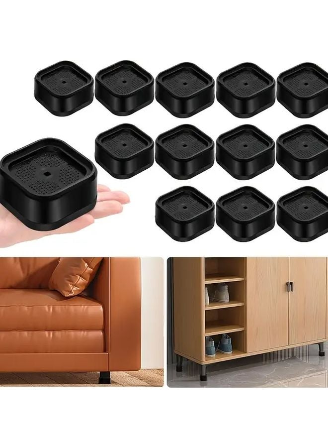 Black 12 Pack Heavy Duty Adjustable Bed Risers 1 2 3 Inch Height Stackable Furniture Lifts - Image 1