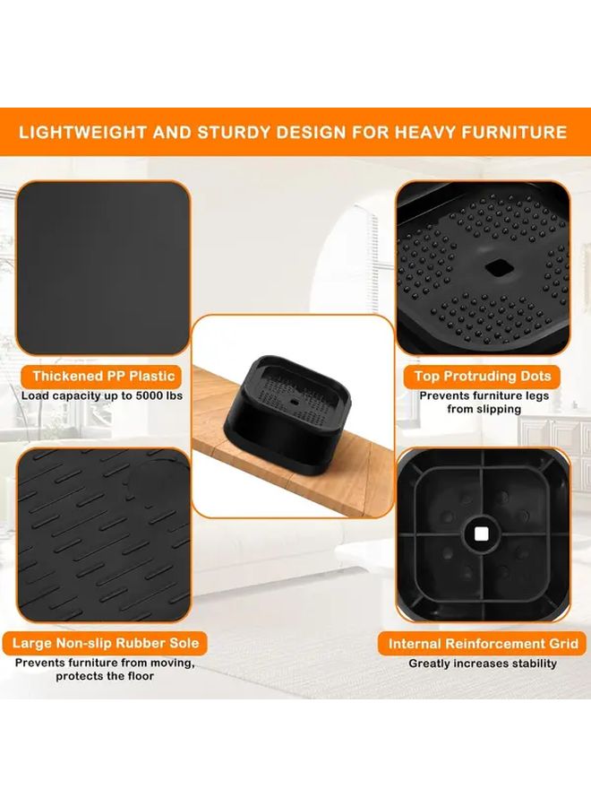 Black 12 Pack Heavy Duty Adjustable Bed Risers 1 2 3 Inch Height Stackable Furniture Lifts - Image 2