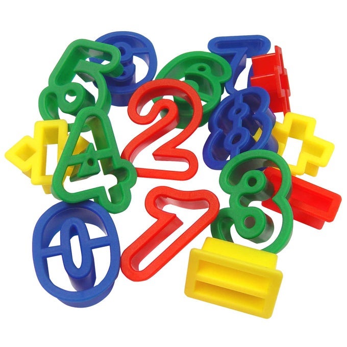 15 PLASTIC NUMBERS AND MATH SYMBOLS PLAY DOUGH COOKIE CUTTER SHAPES