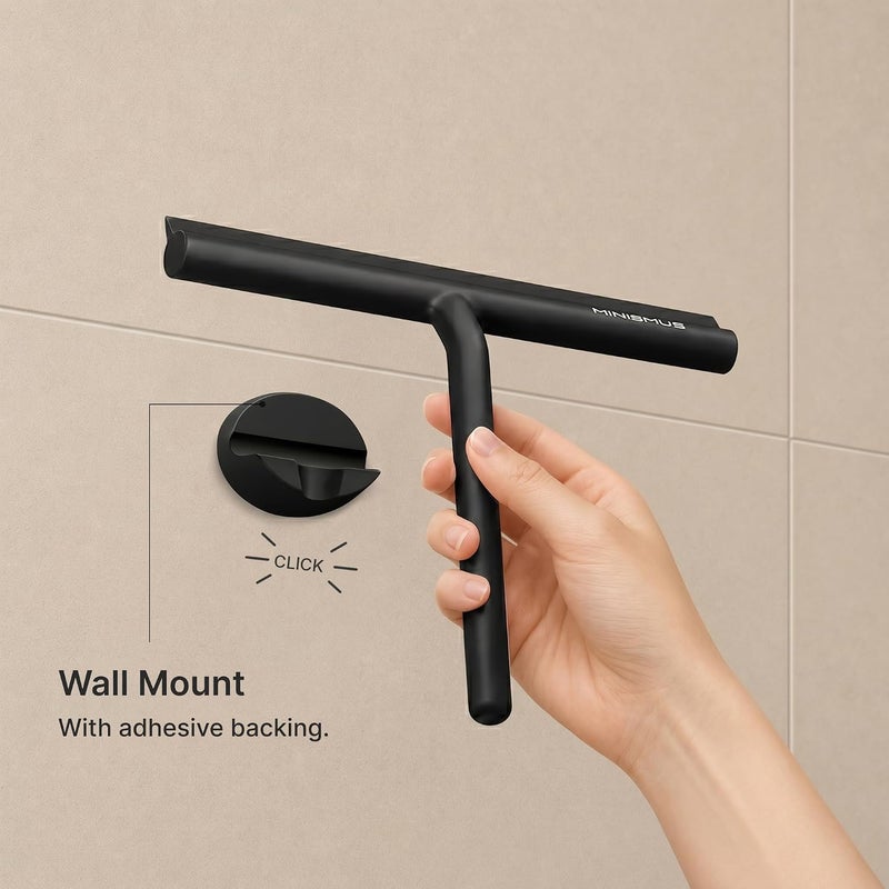 Minismus Shower Squeegee - Squeegee for Shower, Bathroom, Tiles, Mirrors, Windows - Includes Magnetic Holder No Drilling Required - Modern Design in Elegant (33 cm, Black) - Image 5