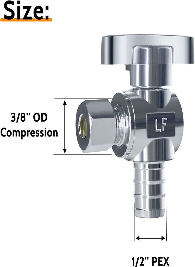 VINTEX 5 Pack 1/2 Inch Pex x 3/8 Inch Od Angle Pex Valve,Water Shut Off Valve,Quarter Turn Crimp Fittings Angle Stop Valve,Chrome Plated Brass,CPVC - Image 2