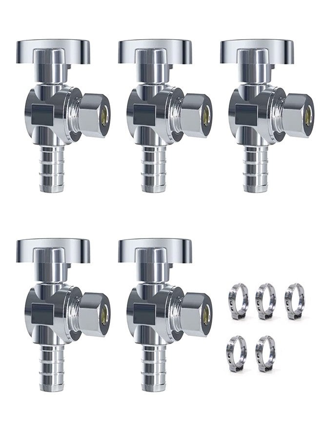 VINTEX 5 Pack 1/2 Inch Pex x 3/8 Inch Od Angle Pex Valve,Water Shut Off Valve,Quarter Turn Crimp Fittings Angle Stop Valve,Chrome Plated Brass,CPVC - Image 1