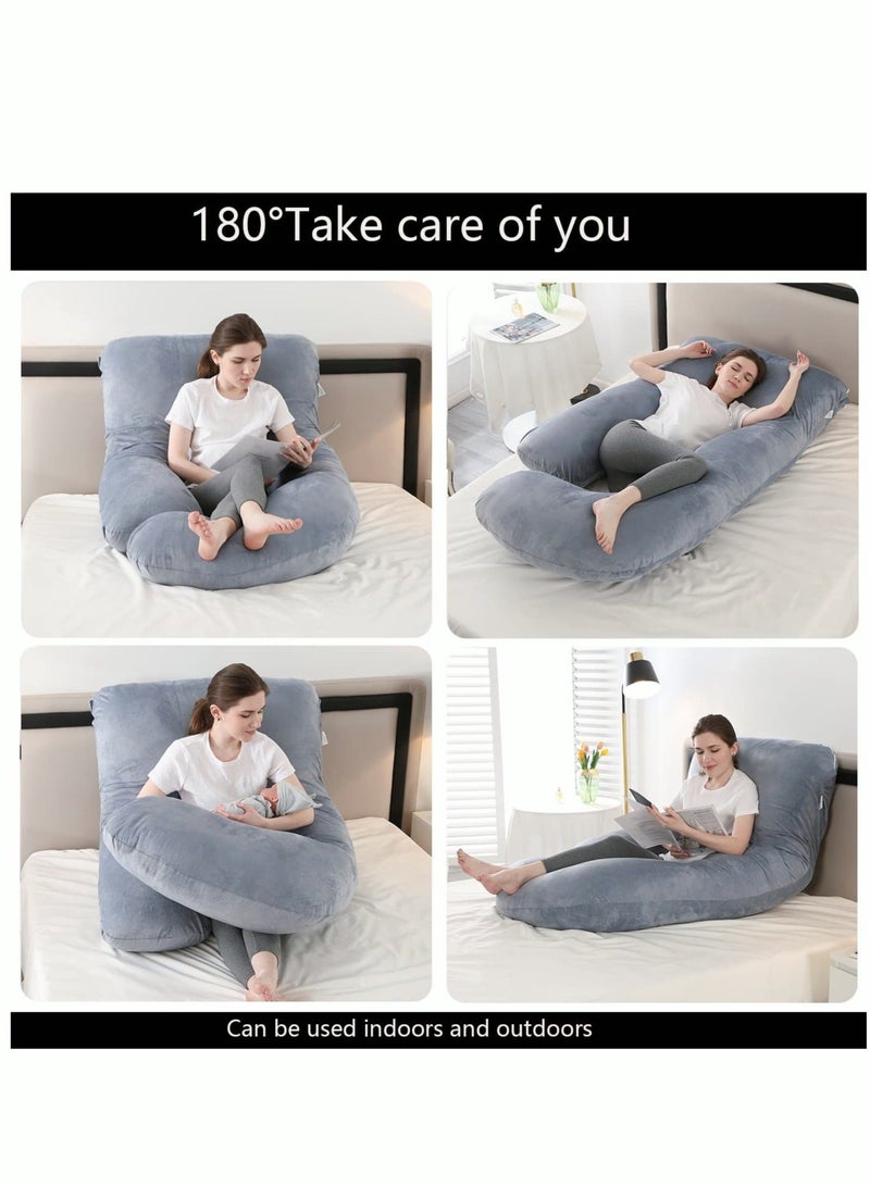 ميكسد Pregnancy Pillow J Shaped Full Body Pillow with Velvet Cover Grey Maternity Pillow for Pregnant Women - Image 2