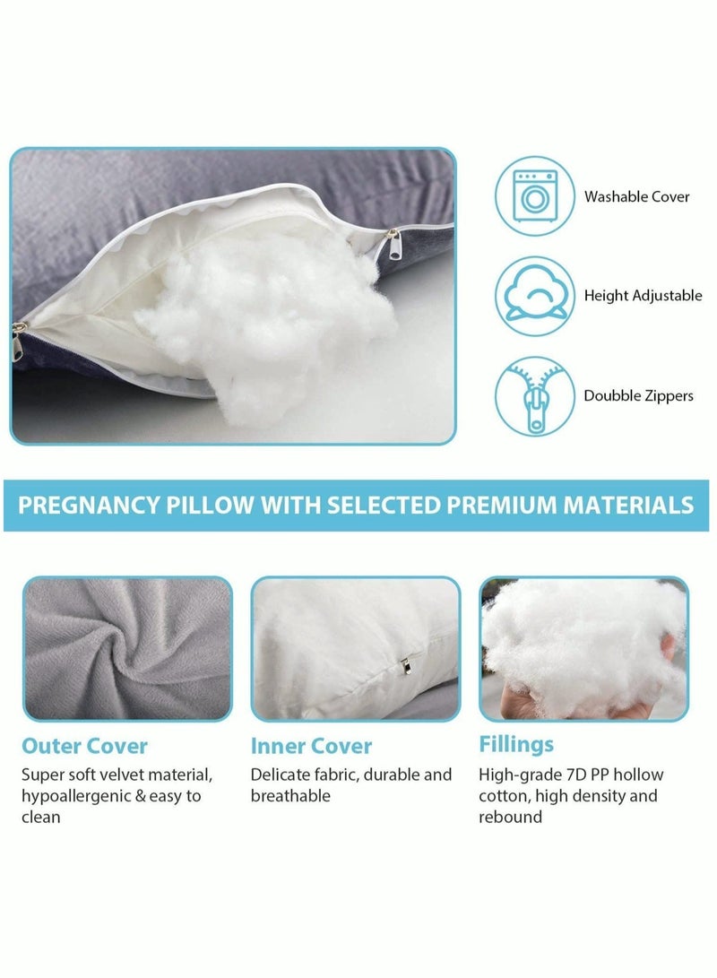 ميكسد Pregnancy Pillow J Shaped Full Body Pillow with Velvet Cover Grey Maternity Pillow for Pregnant Women - Image 5