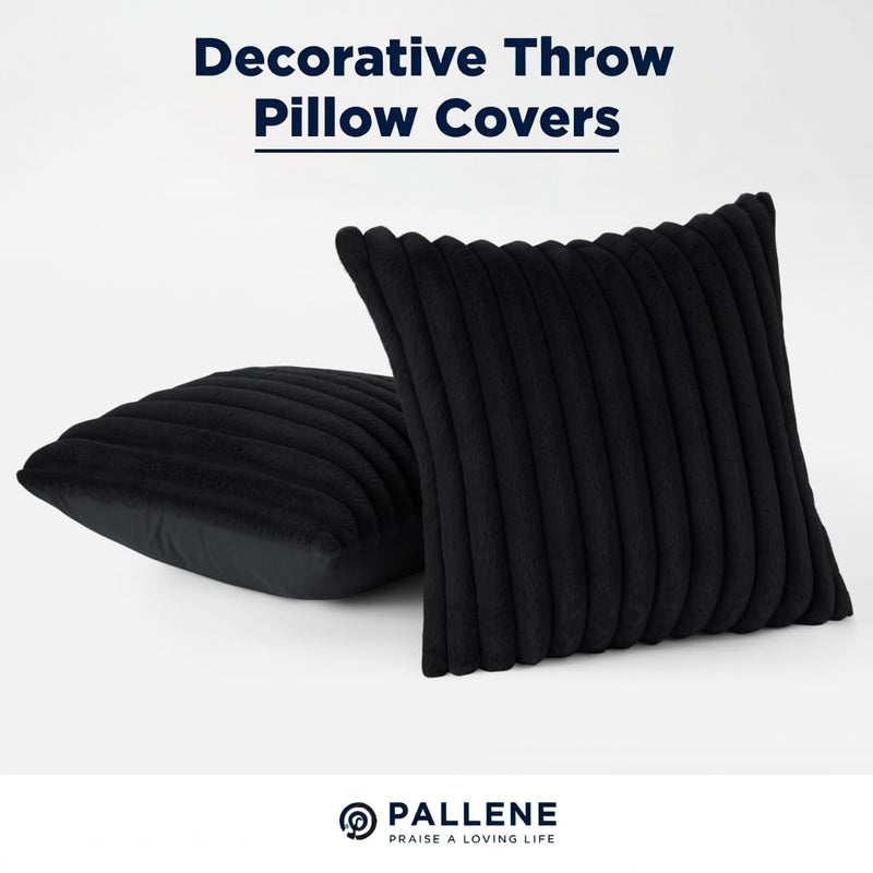 Pallene Faux Fur Plush Throw Pillow Covers 24x24 Set of 2, Luxury Soft Fluffy Striped Decorative Pillow Covers for Sofa, Couch, Living Room, Black - Image 5