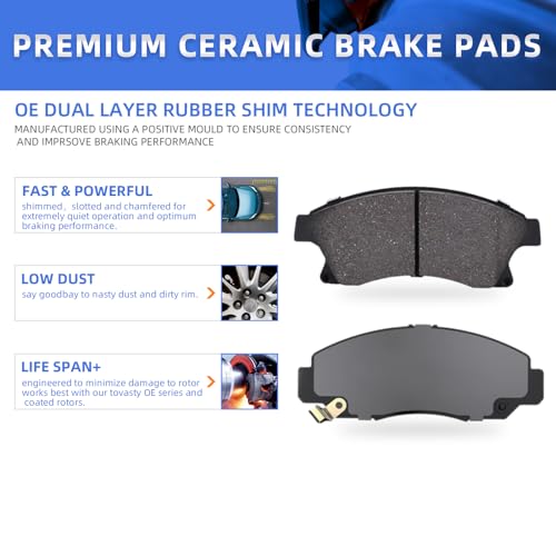 LODGE Brake Pads, 8pcs Brakes Pads Set, Front and Rear Ceramic Brake Pads Kit Replacement for 1999-2004 for Ford Mustang, D627+D804 - Image 3