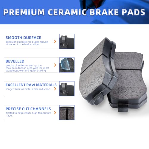 LODGE Brake Pads, 8pcs Brakes Pads Set, Front and Rear Ceramic Brake Pads Kit Replacement for 1999-2004 for Ford Mustang, D627+D804 - Image 2