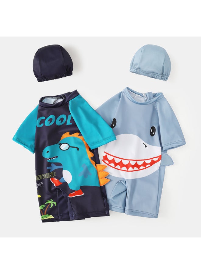 Children's Swimwear Boys' Hooded Swimming Suit Kids Boys Swimming Trunks Big Kids Professional Hot Spring Swimwear-Color:Glasses Dinosaur One-Piece Swimsuit Hat Arm Circle- - Image 5