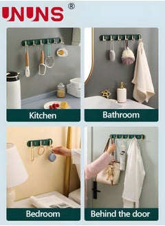 UNUNS Coat Rack Wall Mount,Wall Coat Rack With 6 Hooks,Row Hook Hanger,Hat Rack,Hat Racks For Baseball Caps,Towel Hooks,Jacket Hanger,Hooks For Bedroom Entrance Kitchen Bathroom,Bag/Key/Medals Shelf,Green  - Image 5