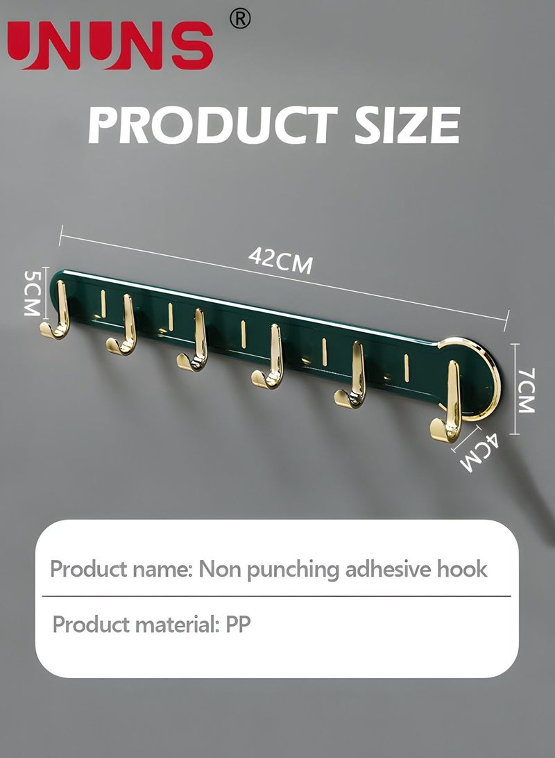Coat Rack Wall Mount,Wall Coat Rack With 6 Hooks,Row Hook Hanger,Hat Rack,Hat Racks For Baseball Caps,Towel Hooks,Jacket Hanger,Hooks For Bedroom Entrance Kitchen Bathroom,Bag/Key/Medals Shelf,Green