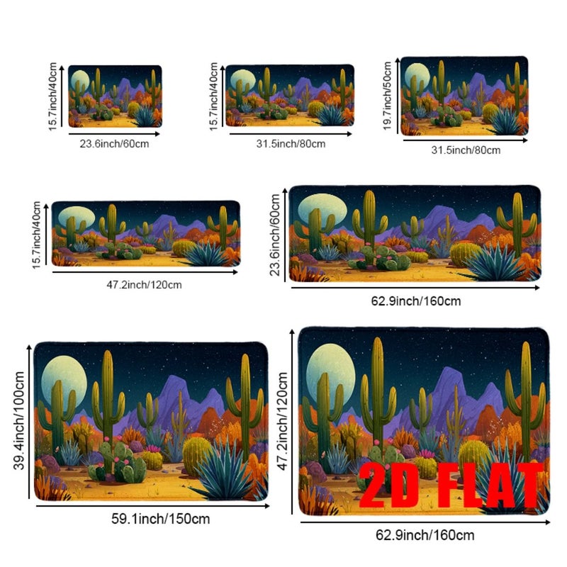 2D Flat Non Slip Mat 120 X 160cm Premium Soft Flannel Desert Cactus Pattern Bath Mat Durable Non Slip Backing For Bathroom Safety Indoor Outdoor Use Living Room Bedroom Wedding Events - Image 4