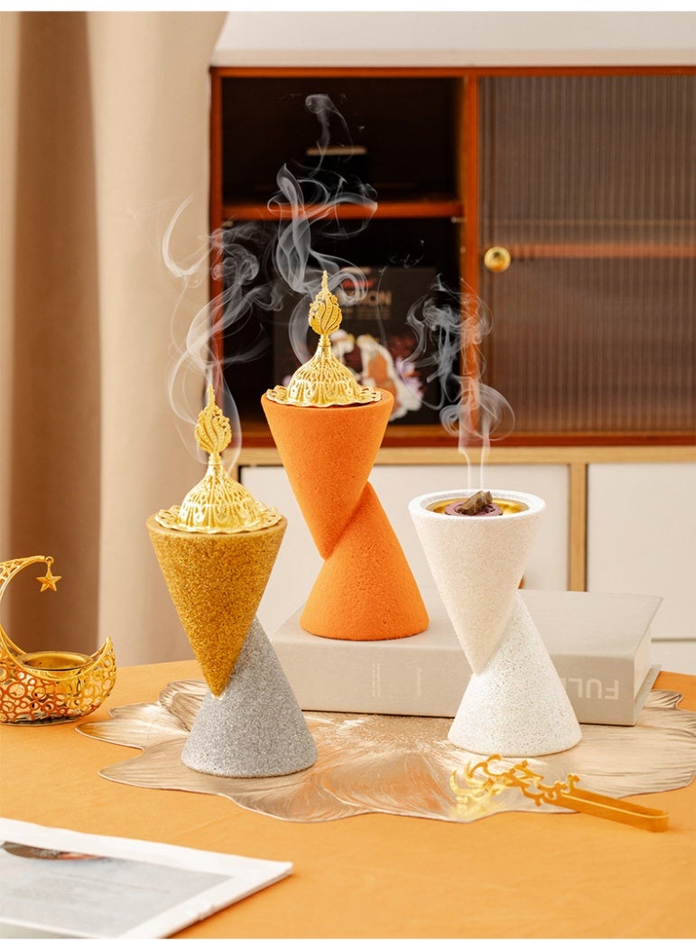 مبخرة راتنج تصميم مخروط مزدوج – موزع عطور زينة حرفية ديكور منزلي هدية - Image 4