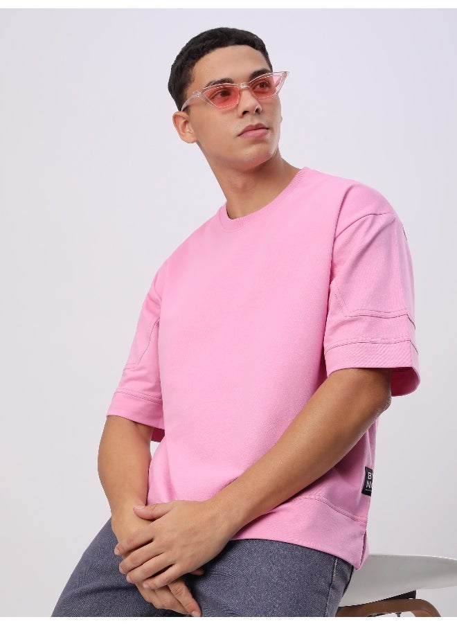 Beyoung Pink Cut And Sew Panel Oversized T-Shirt  - Image 1