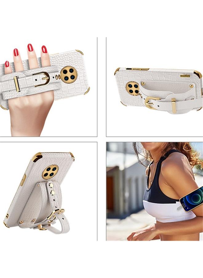 اس-توب جراب لهاتف Huawei Enjoy 20 Plus مصنوع من جلد البولي يوريثان الحراري بنمط جلد التمساح مع حزام معصم - Image 4