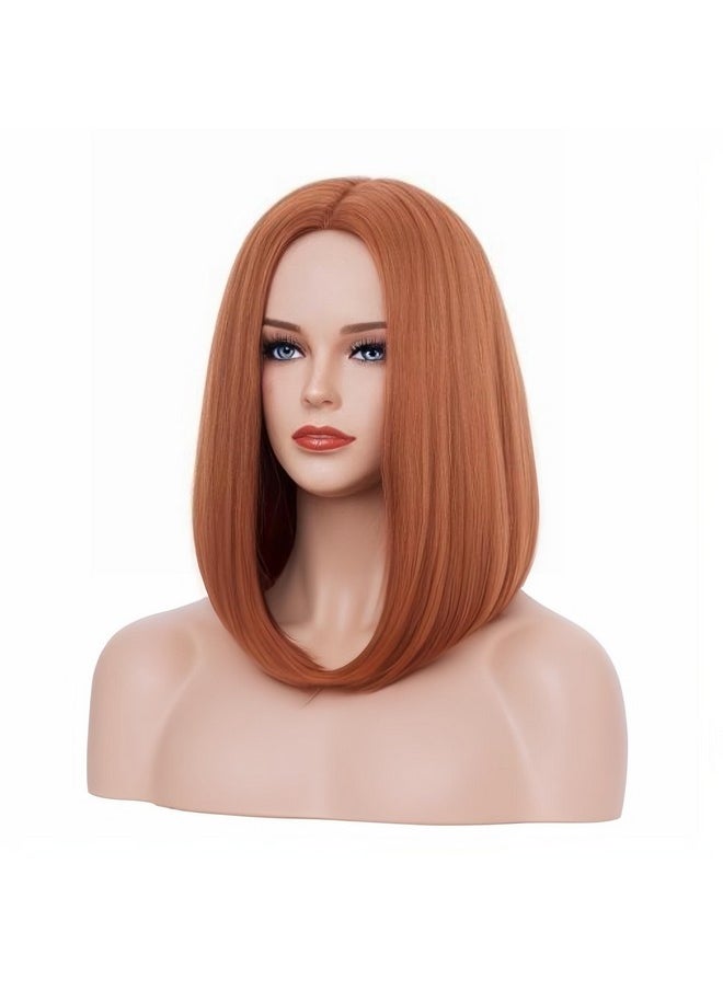 Rugelyss - Copper Red Auburn Bob Wigs For Women 14 Inches Ginger Wig With Middle Part Synthetic Hair Wig For Daily Party Or Cosplay - Image 1