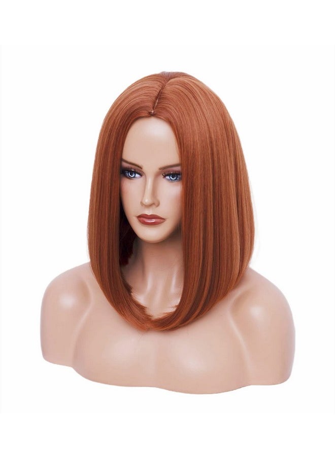 Rugelyss - Copper Red Auburn Bob Wigs For Women 14 Inches Ginger Wig With Middle Part Synthetic Hair Wig For Daily Party Or Cosplay - Image 1