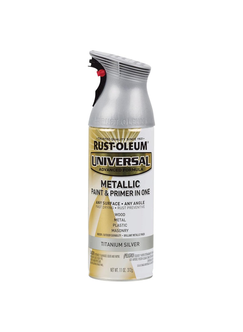 RUST-OLEUM Universal Metallic Spray Paint & Primer-Titanium Silver,11oz(312g)|Advanced Formula, Fast Drying, Rust Resistant, Multi-Surface (Wood, Metal, Plastic, Masonry), Indoor & Outdoor Use- 245220 - Image 1