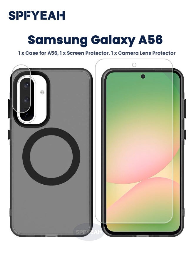 اس بي اف يا. [3 في 1] جراب Samsung Galaxy A56 مع واقي شاشة من الزجاج المقوى عالي الدقة وواقي عدسة الكاميرا، [مضاد للسقوط ومقاوم للصدمات] [مضاد للانزلاق] [لا يسبب الاصفرار] [لطيف على البشرة] جراب نحيف صلب غير لامع لهاتف Samsung A56 5G مقاس 6.7 بوصة - Image 2
