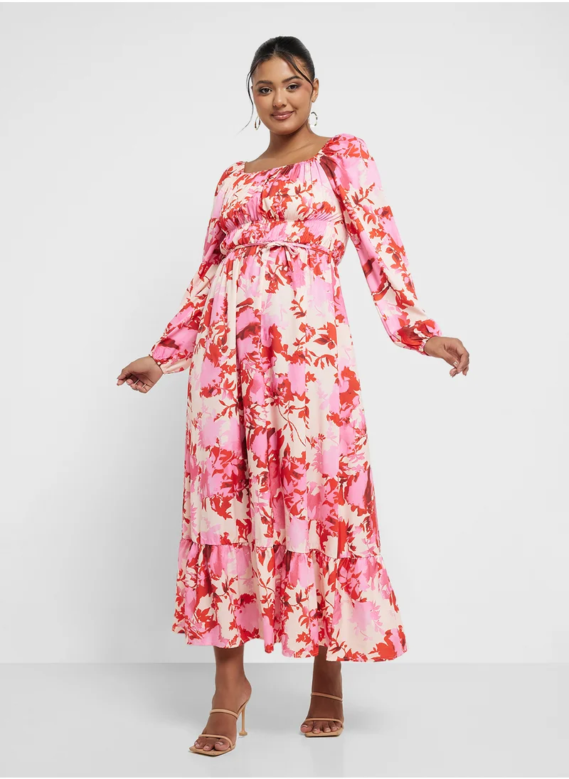 Ginger Plus Floral Print A Line Dress
