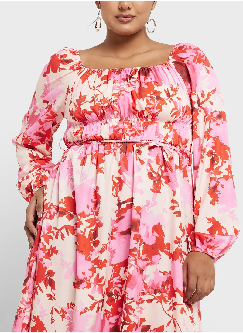 Ginger Plus Floral Print A Line Dress