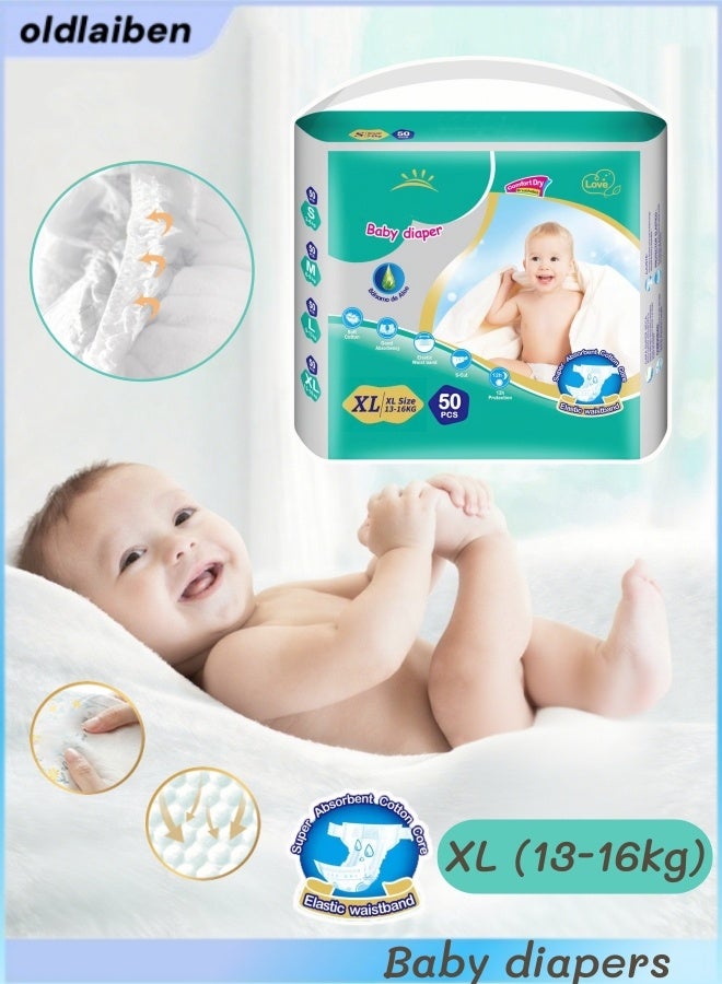 oldlaiben Baby Diapers,50pcs Newborn Diapers,Disposable Diapers,Ultra Absorbent Disposable Newborn Diaper,Daily Care Diapers,Soft And Skin-Friendly, For Boys And Girls(XL:13-16kg) - Image 1