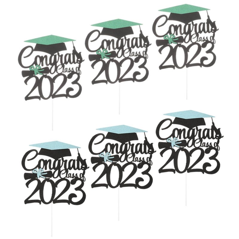 Graduation Cake Toppers 6pcs Blue Green Cupcake Decorations Party Favor Photo Prop - Image 2
