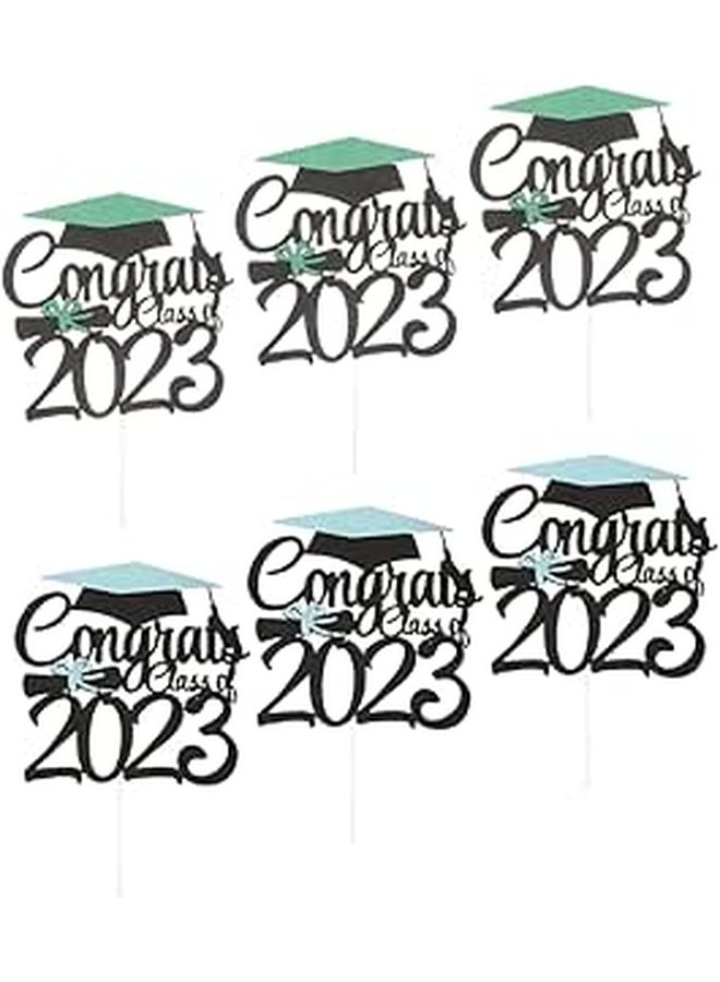 Graduation Cake Toppers 6pcs Blue Green Cupcake Decorations Party Favor Photo Prop - Image 1