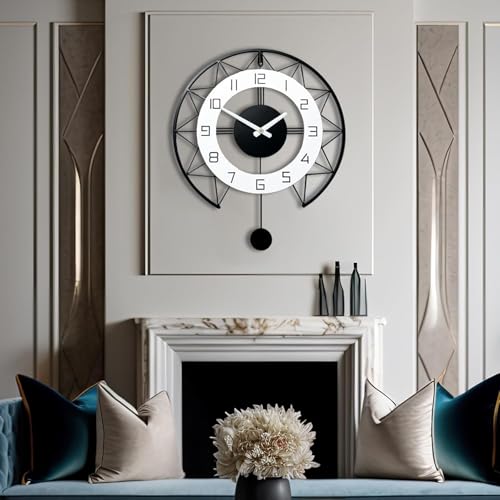 FUNTEREST Decorative Metal Hanging Clock for Living Room Stylish Latest Vintage Analog Wall Clock for Home Non-Ticking Antique Large Wall Clock for Bedroom, Office, Hall, Drawing Room (C_M_9), Black - Image 1