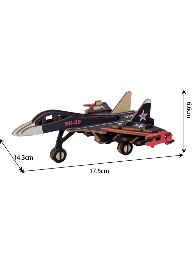Wooden Puzzle 3D Model Building Blocks Assembly Toys For Boys (Su-30 Fighter) - Image 2