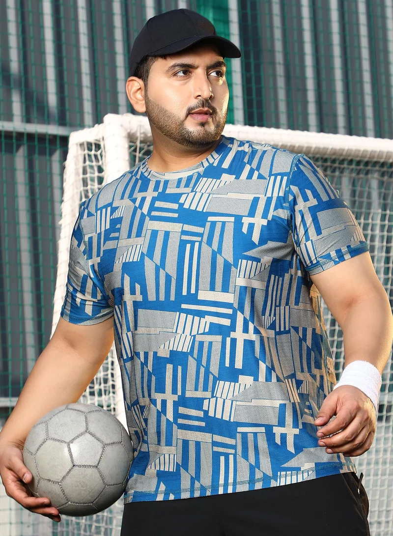 انستافاب بلس تيشيرت رجالي Instafab Plus أزرق سماوي بتصميم مجرد، مقاس بلس، بياقة دائرية وأكمام قصيرة