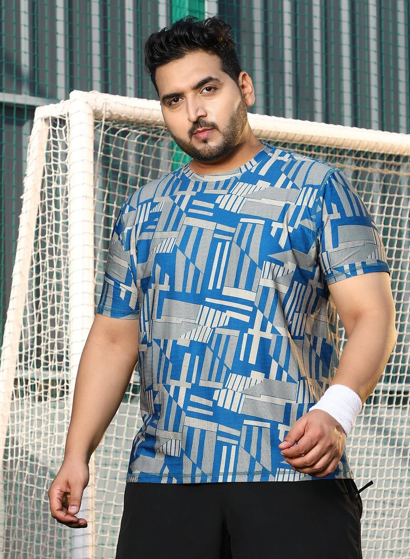 انستافاب بلس تيشيرت رجالي Instafab Plus أزرق سماوي بتصميم مجرد، مقاس بلس، بياقة دائرية وأكمام قصيرة