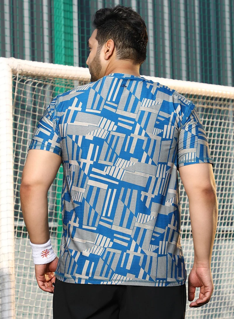Instafab Plus  Men's Sky Blue Abstract-Bloc Activewear T-Shirt for Men | Best Price UAE