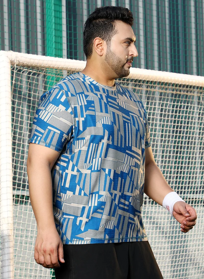 Instafab Plus  Men's Sky Blue Abstract-Bloc Activewear T-Shirt for Men | Best Price UAE