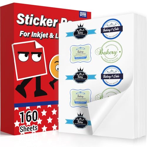 QYH Printable Sticker Paper for Printer - Matte Waterproof White Vinyl, 160 Sheets 8.5x11in Bulk Stickers for Small Business/Home, Compatible with Cricut/Silhouette & Inkjet/Laser Printers - Image 1