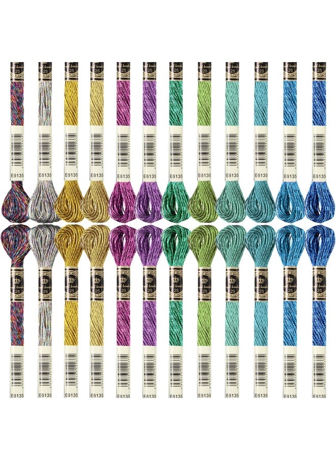 WILLBOND 24 Pieces Metallic Embroidery Threads Skein Embroidery Thread Multi Color Shimmering Embroidery Thread Polyester Cross Stitch Thread For Friendship Bracelets Diy Craft Embroidery Thread  - Image 1
