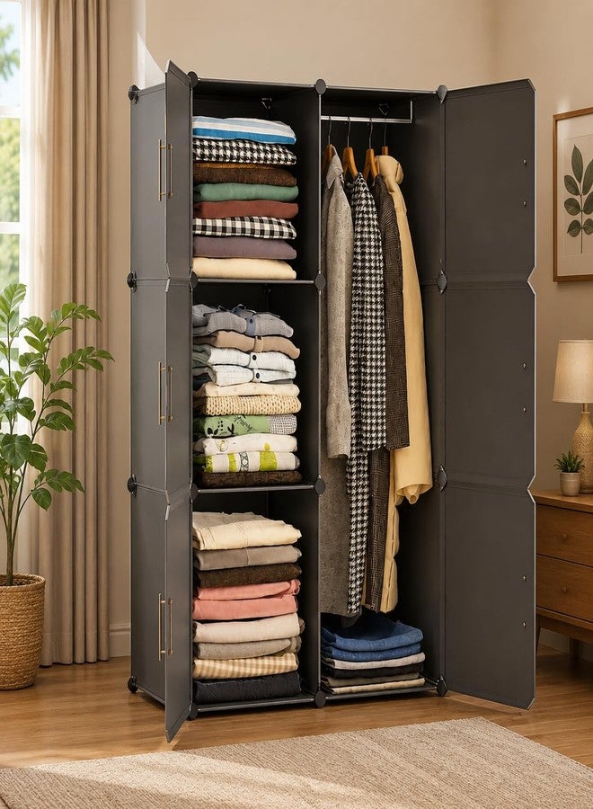 Mevigo Foldable Plastic Wardrobe for Clothes – 12- Door Baby Cupboard for Clothes Storage, Wardrobe for Kids, Plastic Almirah, Collapsible Wardrobe for Kids Livingroom & Home (Grey- HK3, 6- Door) - Image 1
