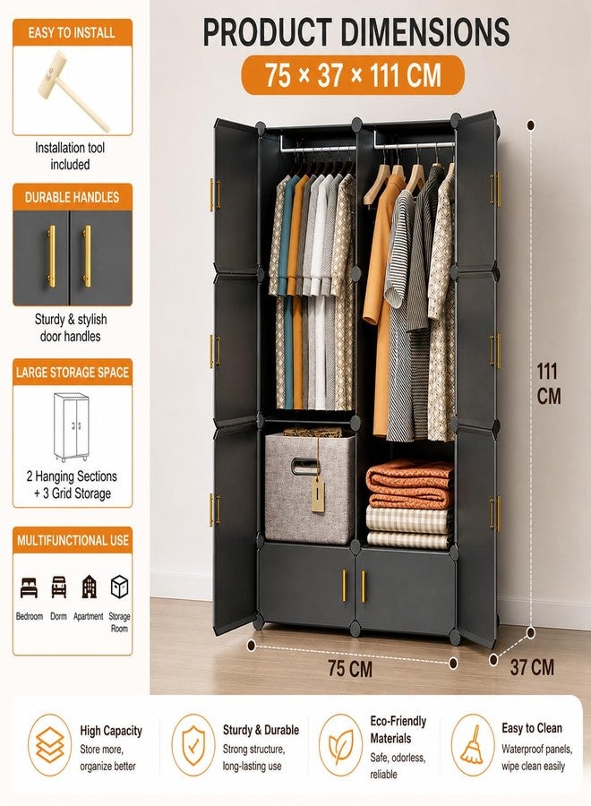 Mevigo Foldable Plastic Wardrobe for Clothes – 12- Door Baby Cupboard for Clothes Storage, Wardrobe for Kids, Plastic Almirah, Collapsible Wardrobe for Kids Livingroom & Home (Grey- HK3, 6- Door) - Image 4