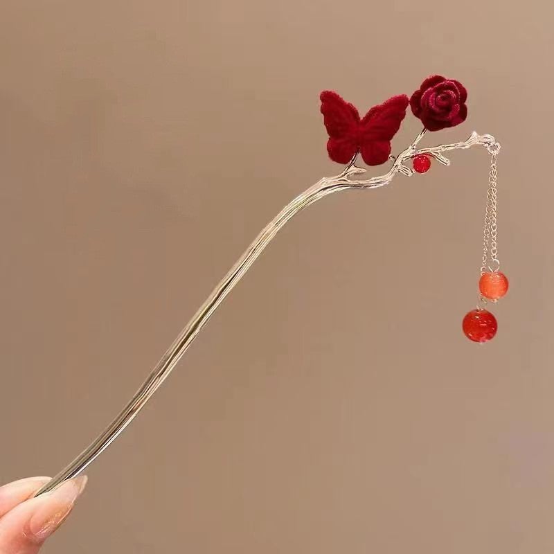 Generic New year ancient style tassel hairpin Womens Chinese style Han clothing cos large clip national fashion butterfly wheat ear updo hair headdressAntique tassel hairpin 14 [Environmental Protection]] Antique tassel hairpin 14 [Environmental Protection]]