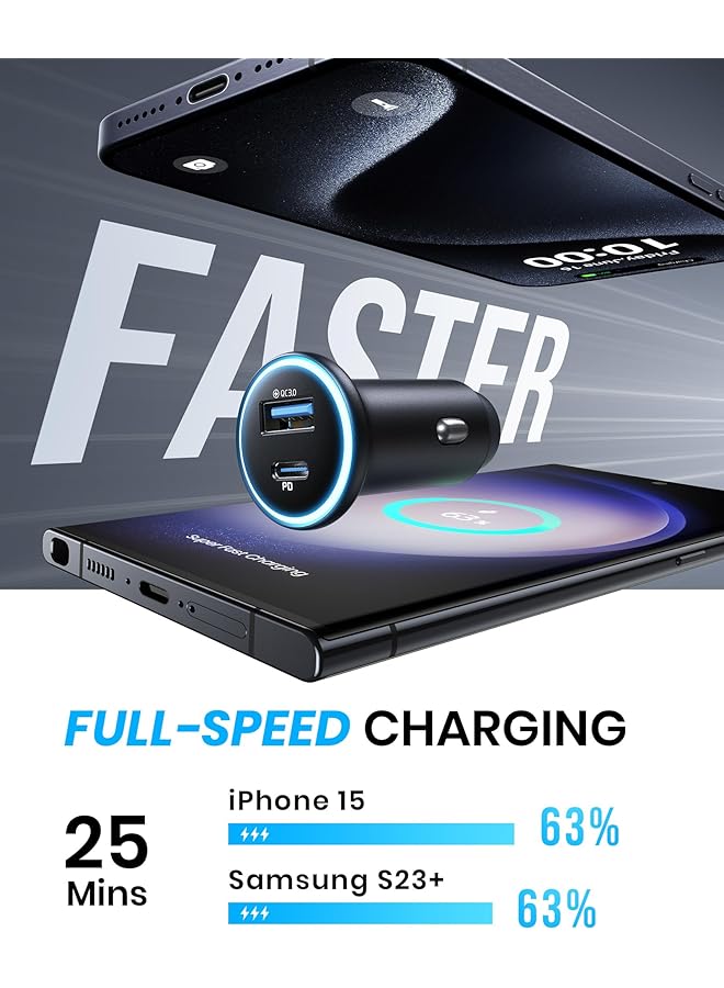 اي ان اي يو شاحن سيارة، 66 وات [يو إس بي سي + إيه] محول ولاعة سجائر سريع الشحن، شاحن يو إس بي، بي دي كيو سي 3.0، شاحن سيارة صغير، مناسب لأجهزة آيفون 16 و15 و14 برو ماكس بلس وآيباد إير 6 ميني 5 وسامسونج جالاكسي إس 24 وS23 ألترا - Image 3