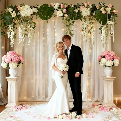 PARTISKY 10x10ft White Tulle Backdrop Curtain with Lights String for Parites, Sheer Backdrop Curtains for Wedding Baby Shower Birthday Party Photo Shoot Decorations - Image 4